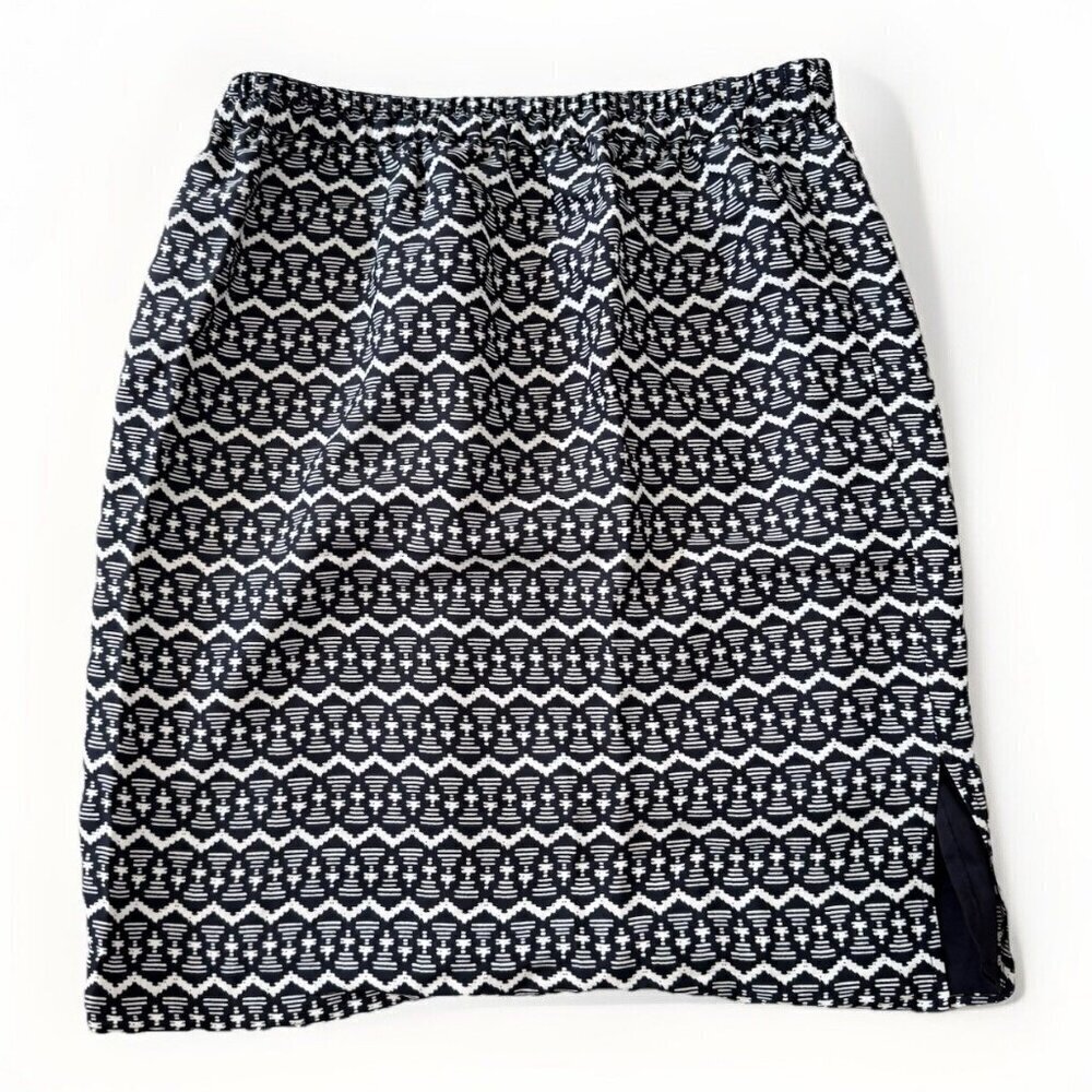 Ann Taylor LOFT Skirt Womens Small Black Geo Print Elastic Waist Pull On Lined